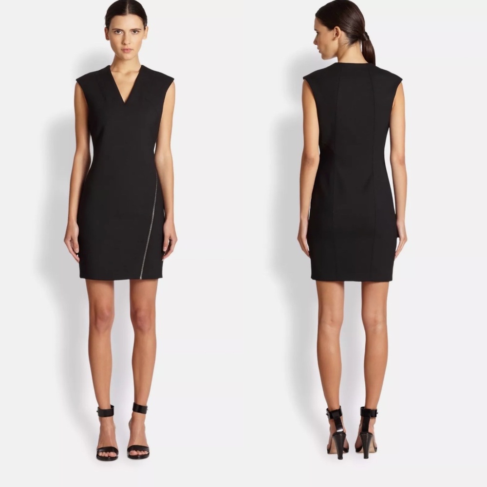 Vintage Helmut Lang Moto  Angle Zipper Asymmetrical Black Stretch Dress - Size M